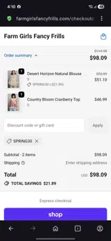 Spring30 coupon verification screenshot