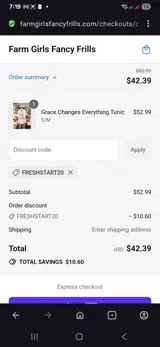FRESHSTART20 coupon verification screenshot