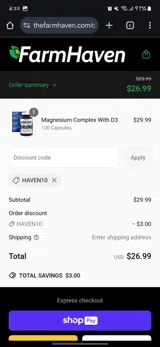 HAVEN10 coupon verification screenshot