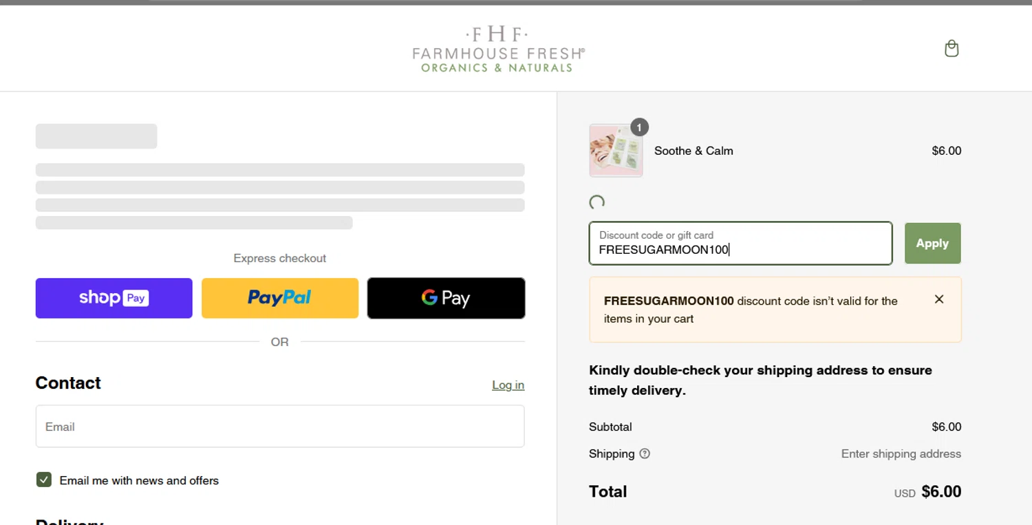 where to use FarmHouse Fresh promo code box