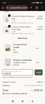 CODE13 coupon verification screenshot