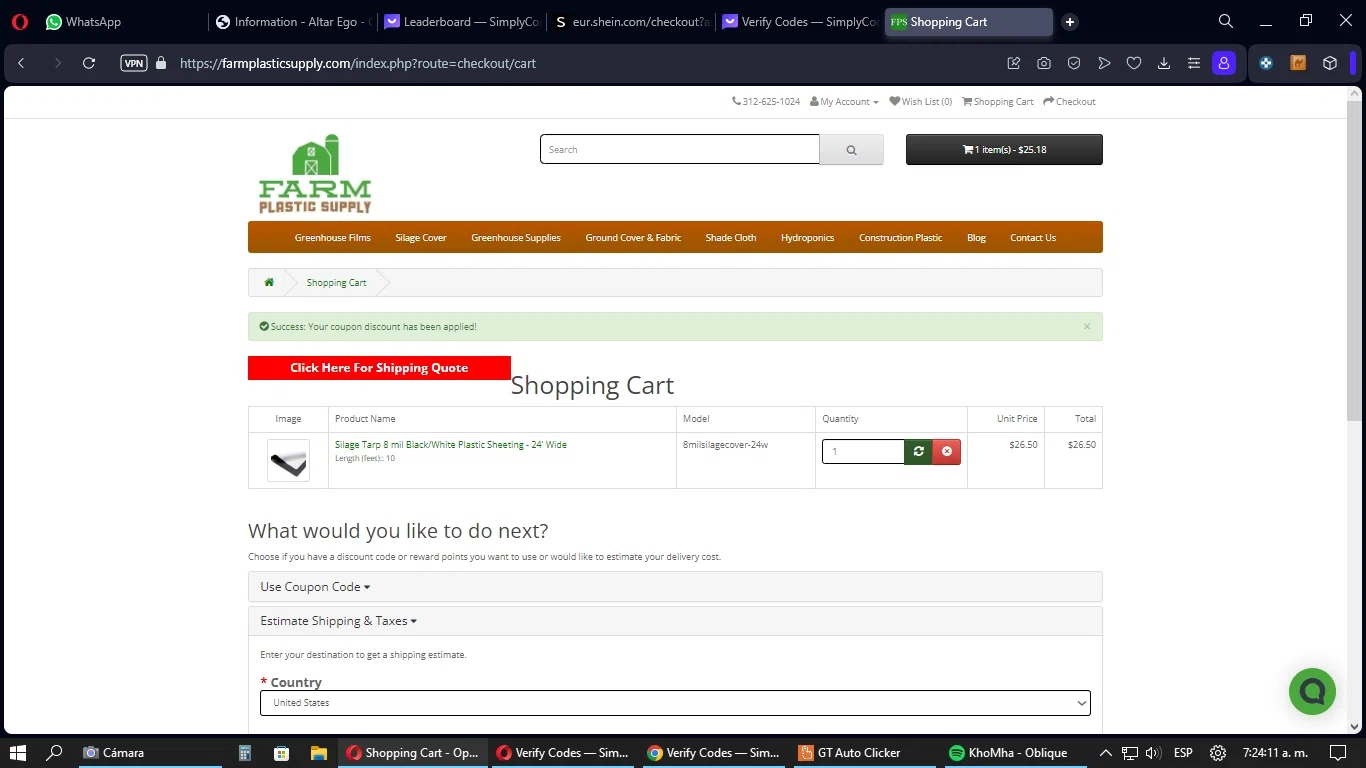 Farm Plastic Supply checkout page showing Farm Plastic Supply coupon code box | Screenshot taken by SimplyCodes community member on Aug 23, 2023