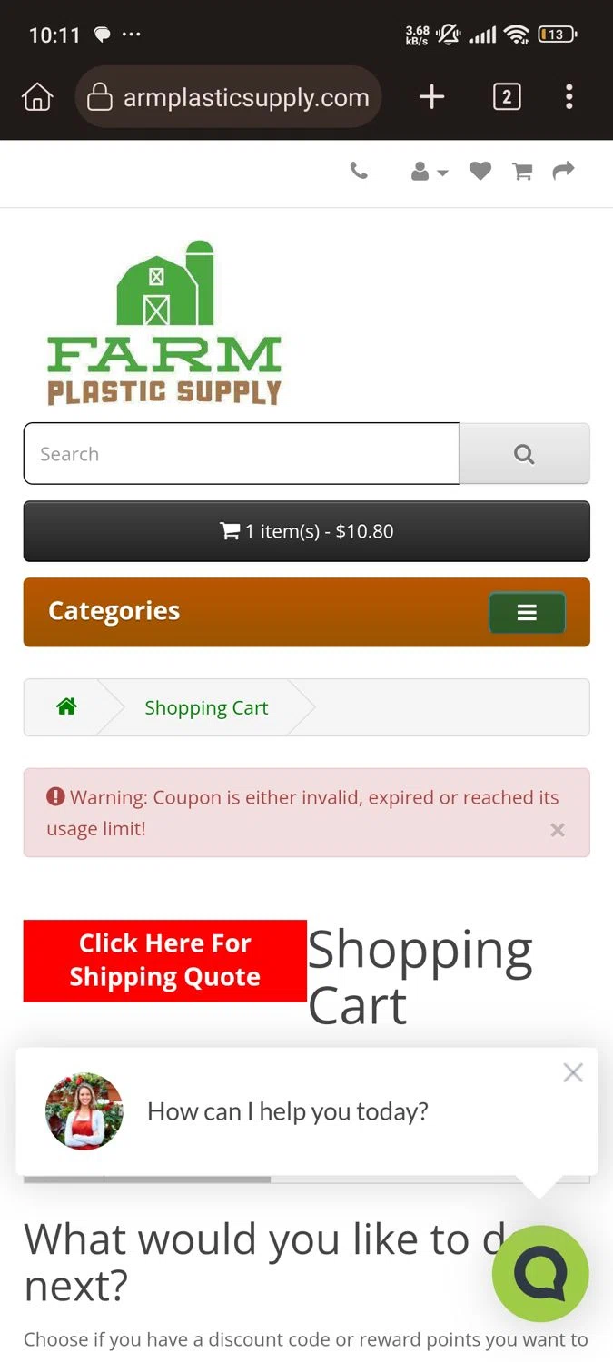Farm Plastic Supply coupon code screenshot showing code CART5OFF applied at Farm Plastic Supply checkout page. Uploaded by SimplyCodes community member Willfrenny_18 on Jun 16, 2025