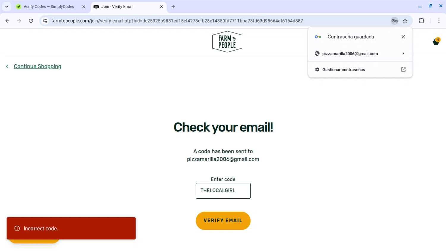 Farm to People promo code screenshot showing code THELOCALGIRL applied at Farm to People checkout page. Uploaded by SimplyCodes community member SwiftSage2309 on Nov 15, 2025