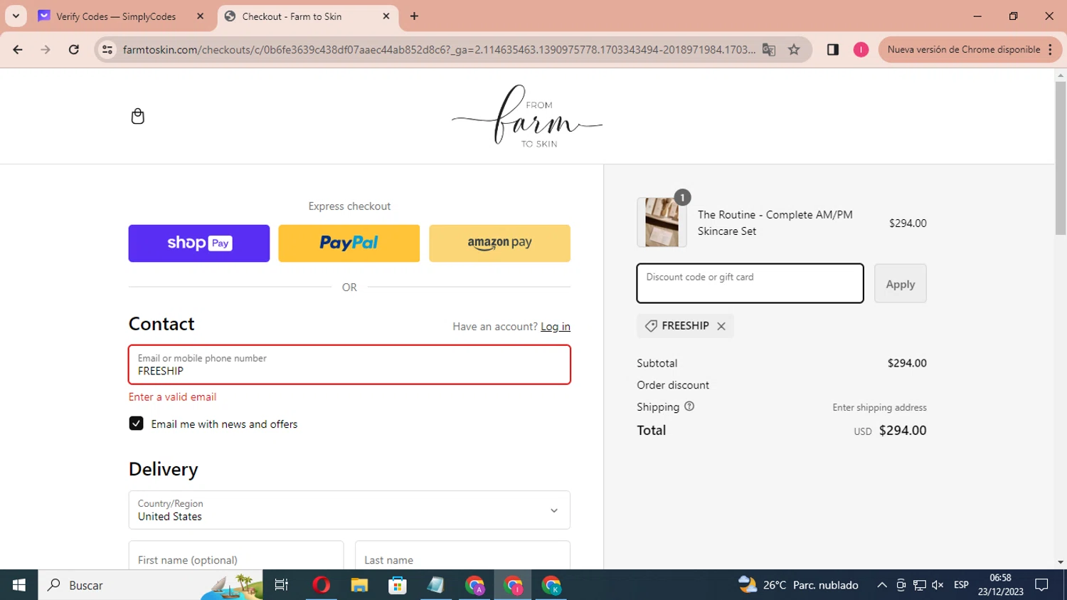 where to use Farm to Skin promo code box