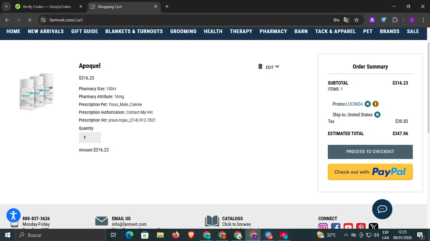 FarmVet checkout page showing FarmVet promo code box | Screenshot taken by SimplyCodes community member on Jan 8, 2026
