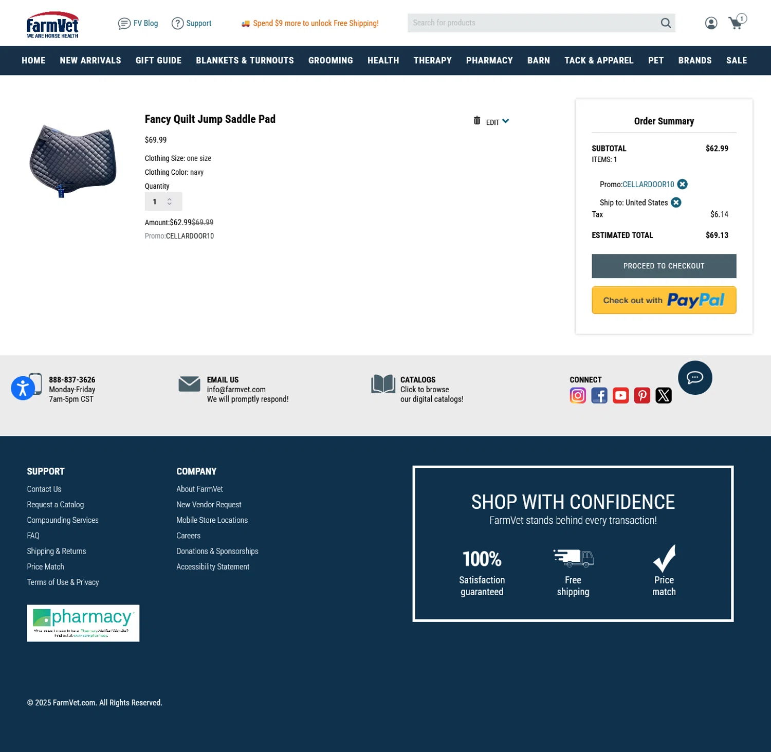 FarmVet promo code screenshot showing code CELLARDOOR10 applied at FarmVet checkout page. Uploaded by SimplyCodes community member WladimirV on Dec 26, 2025