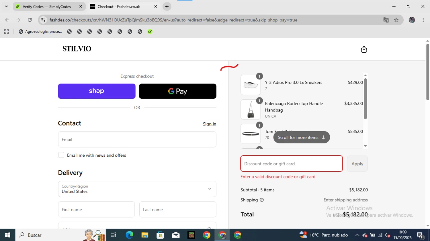 Fashdes coupon code screenshot showing code COMEBACK10 applied at Fashdes checkout page. Uploaded by SimplyCodes community member Manguito_Chambeador on Sep 15, 2025
