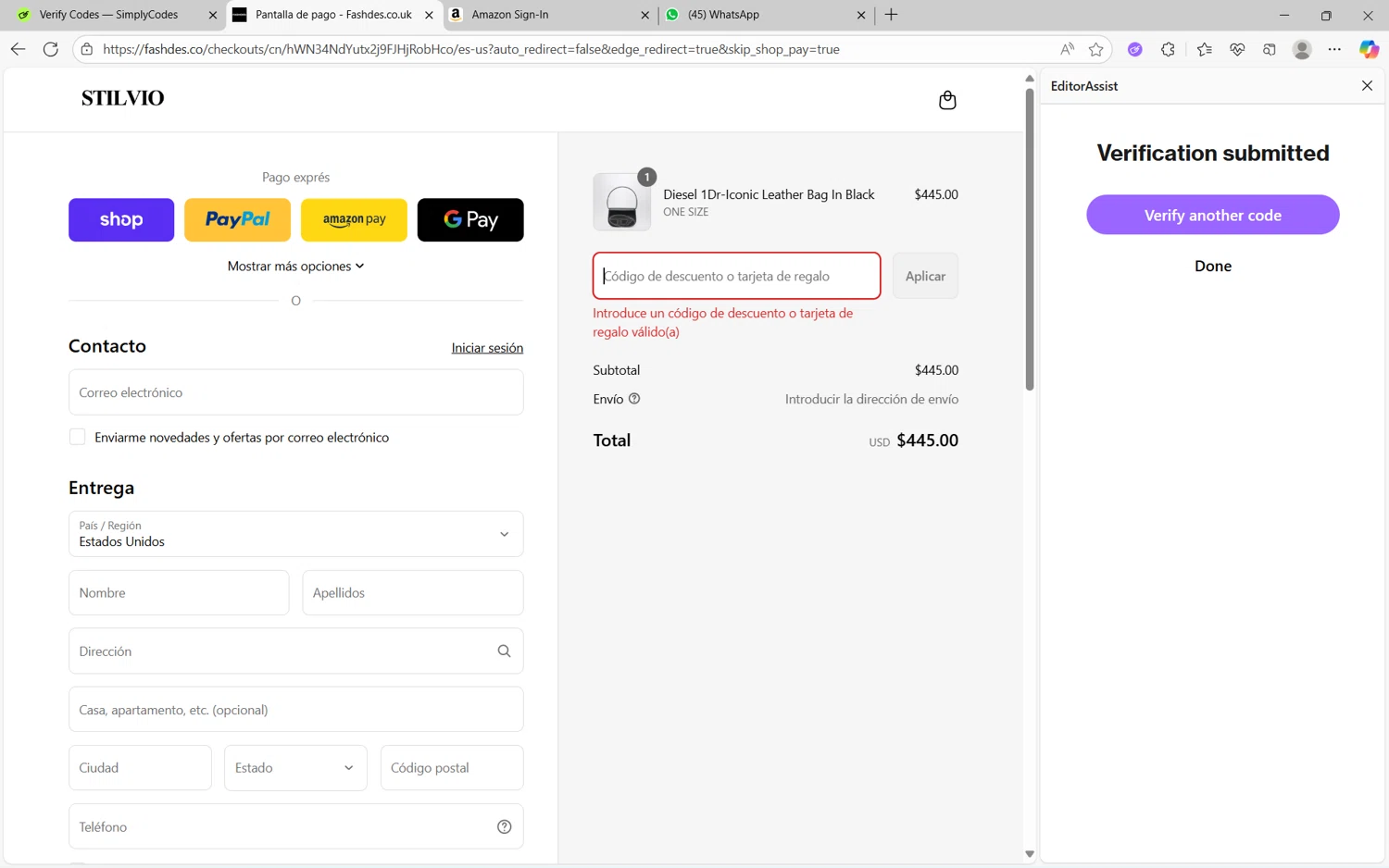 Fashdes coupon code screenshot showing code SCHOOL10 applied at Fashdes checkout page. Uploaded by SimplyCodes community member juanx1702 on Sep 17, 2025
