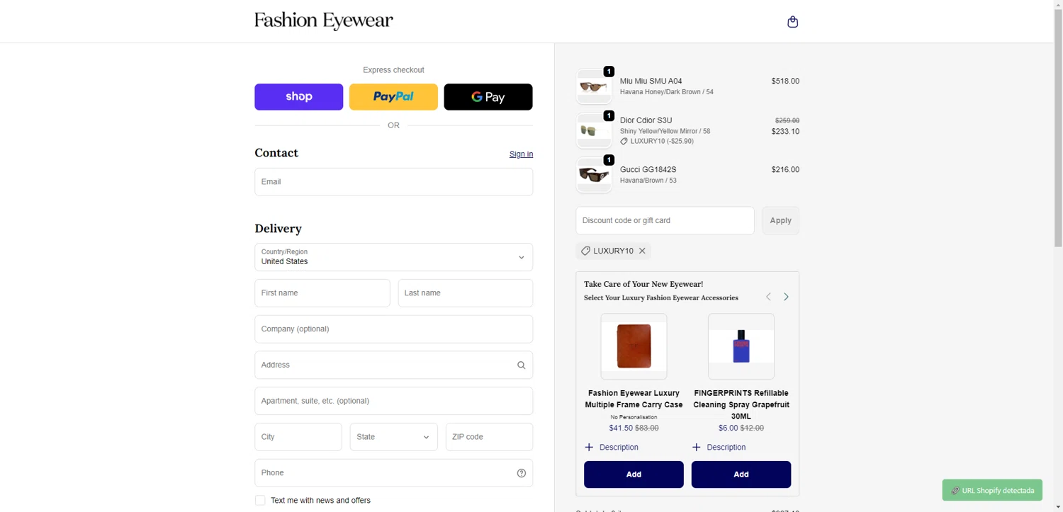 Fashion Eyewear checkout page showing Fashion Eyewear discount code box | Screenshot taken by SimplyCodes community member on Feb 11, 2026