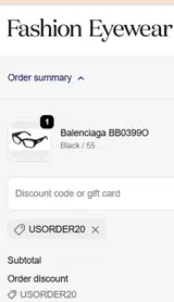 USORDER20 coupon verification screenshot