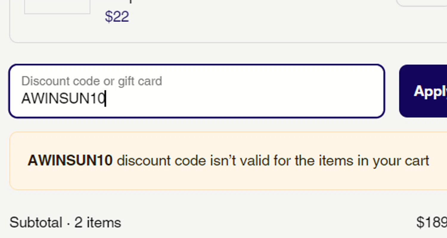Fashion Eyewear discount code screenshot showing code AWINSUN10 applied at Fashion Eyewear checkout page. Uploaded by SimplyCodes community member Old_Age on Apr 13, 2025