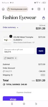 SALE15 coupon verification screenshot