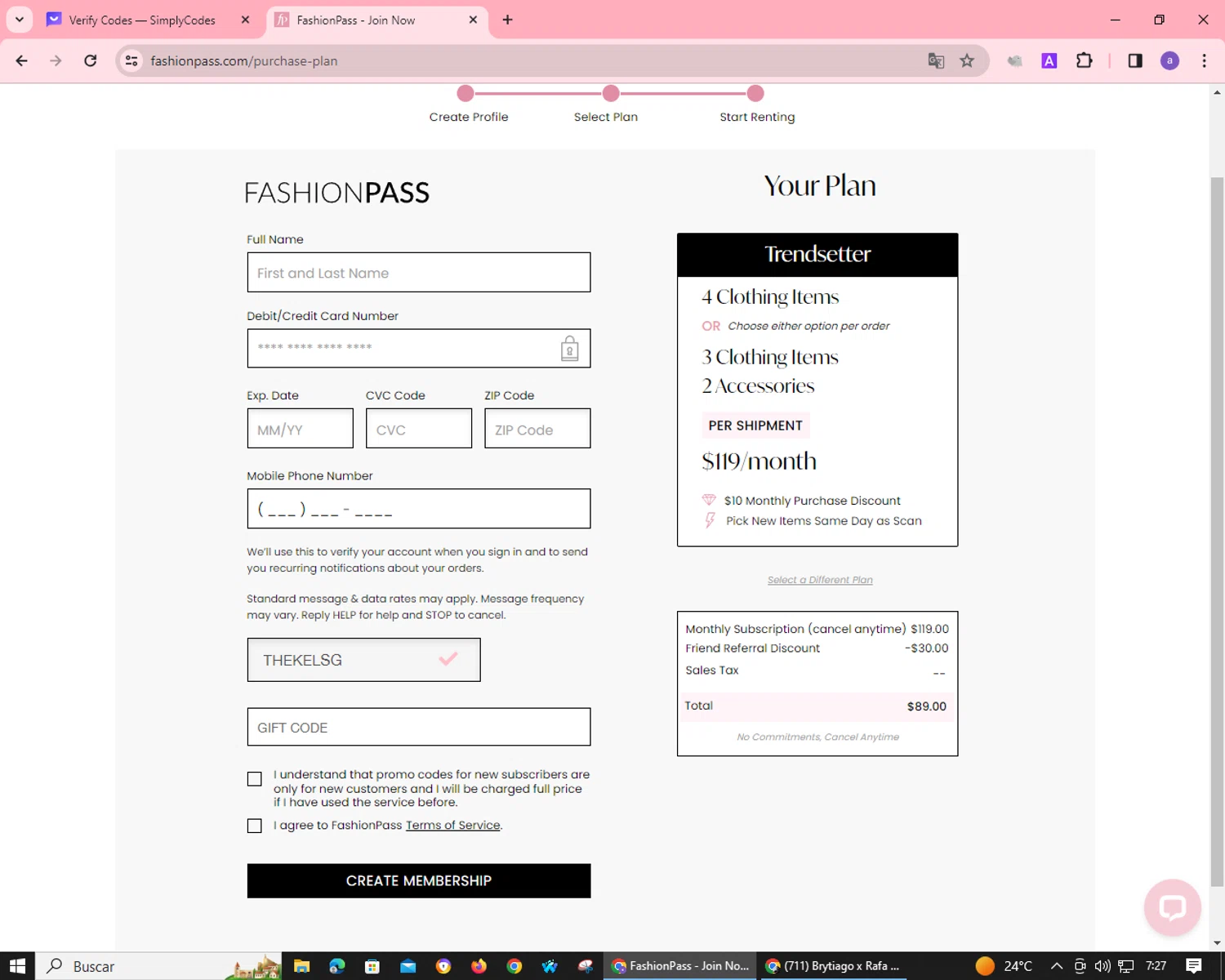 FashionPass checkout page showing FashionPass discount code box | Screenshot taken by SimplyCodes community member on Feb 28, 2024