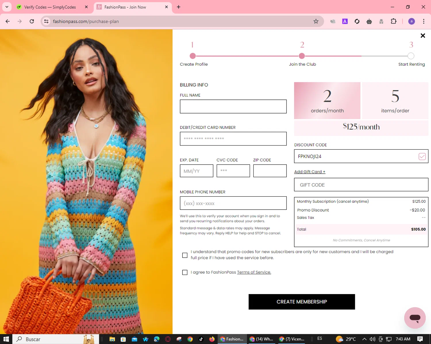 FashionPass checkout page showing FashionPass discount code box | Screenshot taken by SimplyCodes community member on Jun 25, 2024