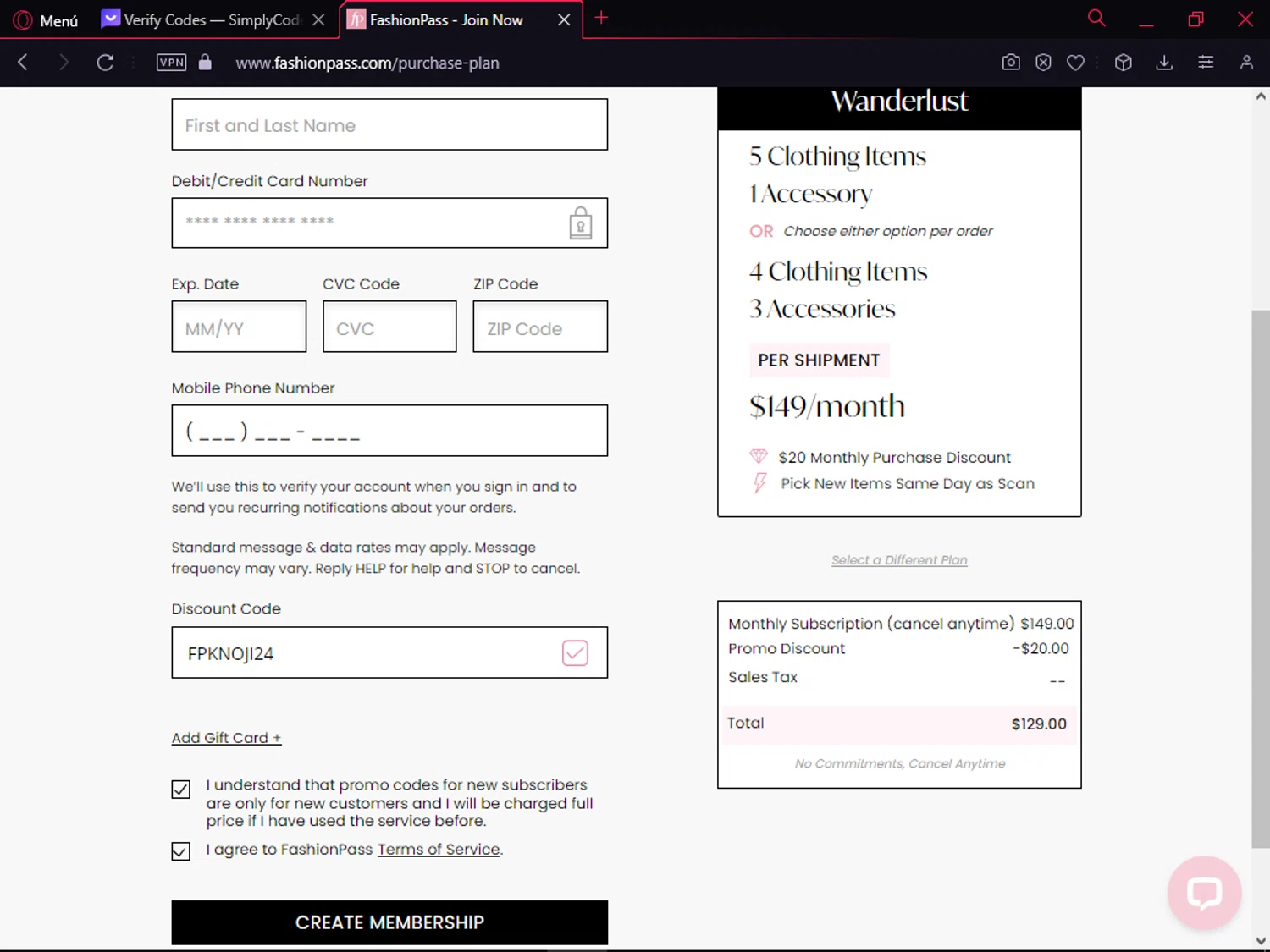 FashionPass checkout page showing FashionPass discount code box | Screenshot taken by SimplyCodes community member on Mar 30, 2024