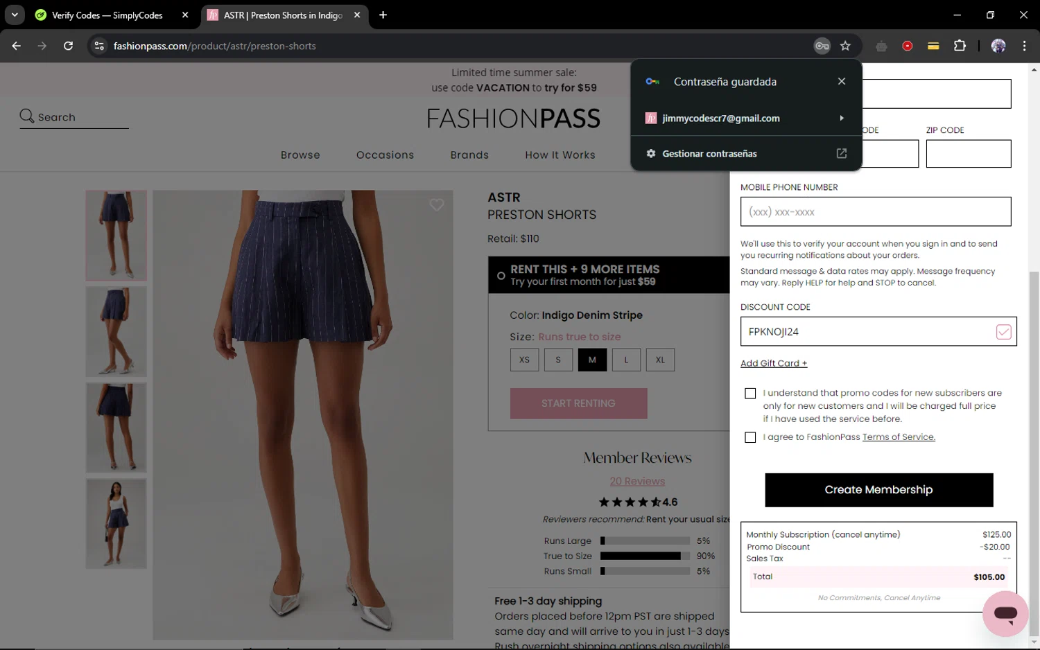 FashionPass checkout page showing FashionPass discount code box | Screenshot taken by SimplyCodes community member on Aug 22, 2024