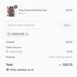 10WELCOME coupon verification screenshot