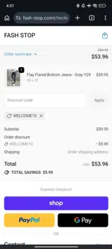 WELCOME10 coupon verification screenshot