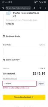 SAVE65 coupon verification screenshot