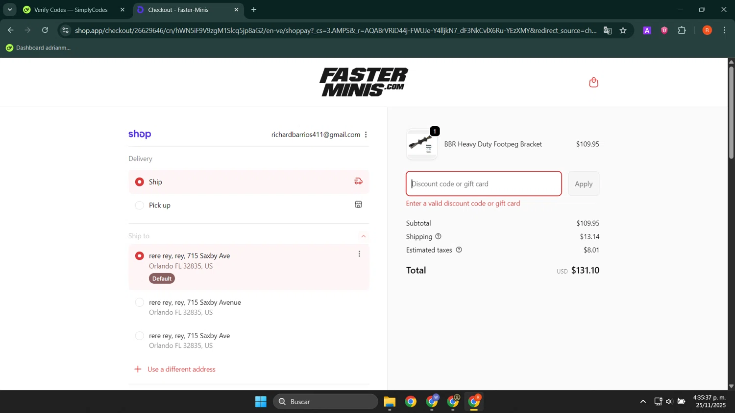 Faster-Minis promo code screenshot showing code FMAPP10 applied at Faster-Minis checkout page. Uploaded by SimplyCodes community member LuckyShopper9694 on Nov 25, 2025
