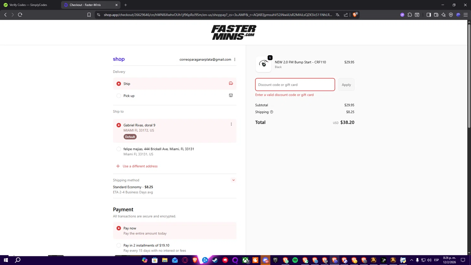 Faster-Minis promo code screenshot showing code SCREAMIN applied at Faster-Minis checkout page. Uploaded by SimplyCodes community member Nekiro on Feb 13, 2026