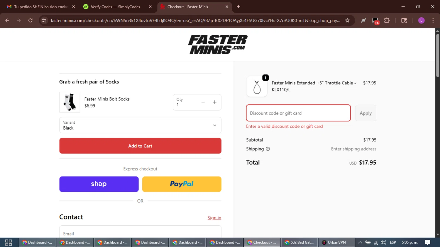 Faster-Minis promo code screenshot showing code VETMX applied at Faster-Minis checkout page. Uploaded by SimplyCodes community member RewardScout5160 on Nov 30, 2025