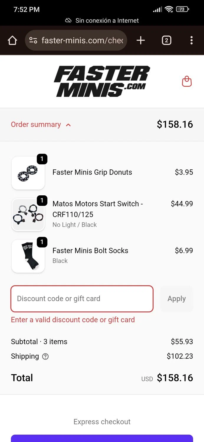 Faster-Minis promo code screenshot showing code VETMX applied at Faster-Minis checkout page. Uploaded by SimplyCodes community member marielysmorales on Nov 30, 2025