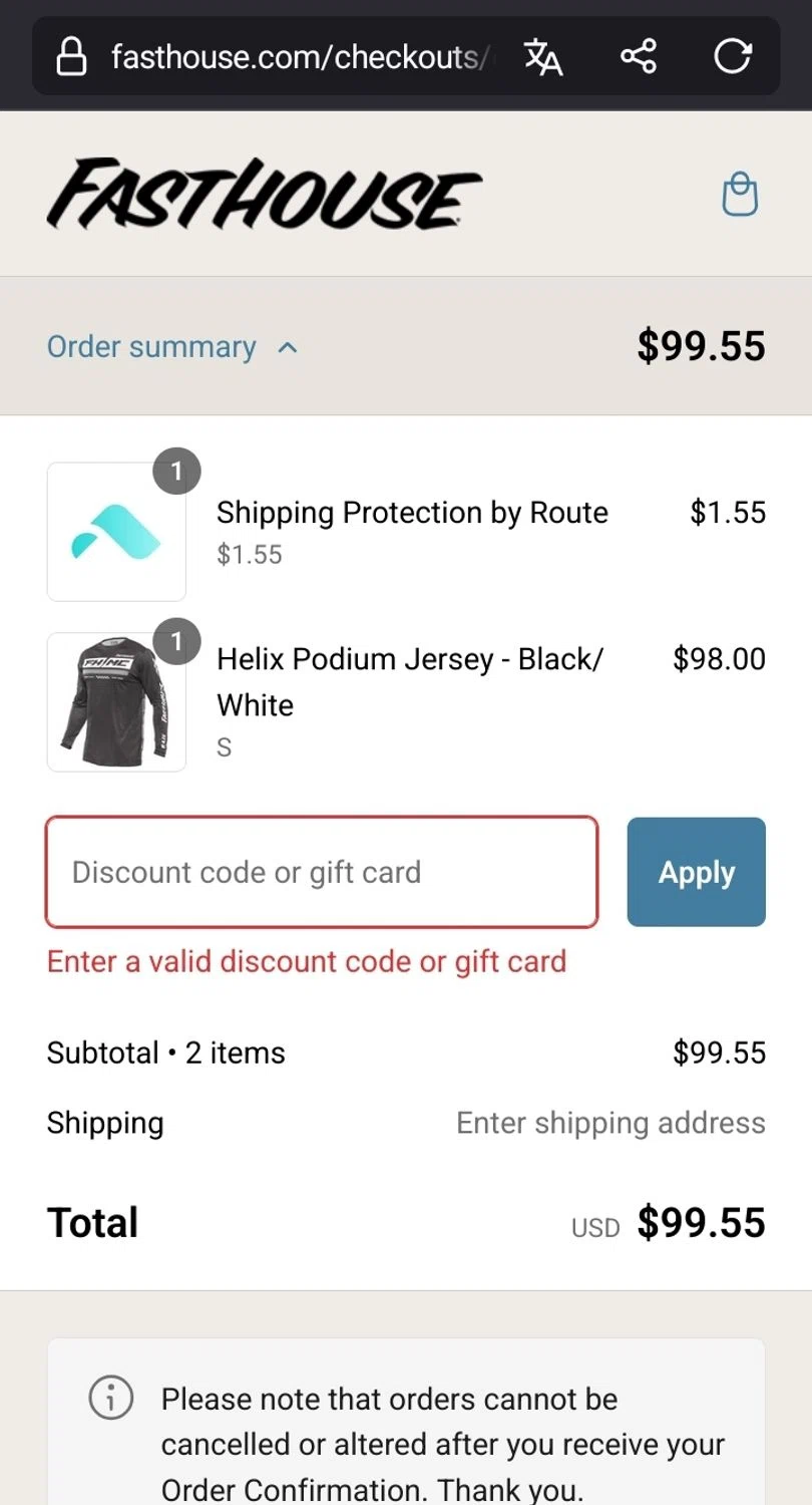 Fasthouse discount code screenshot showing code SPEED20 applied at Fasthouse checkout page. Uploaded by SimplyCodes community member Sukuna_ on Dec 31, 2024
