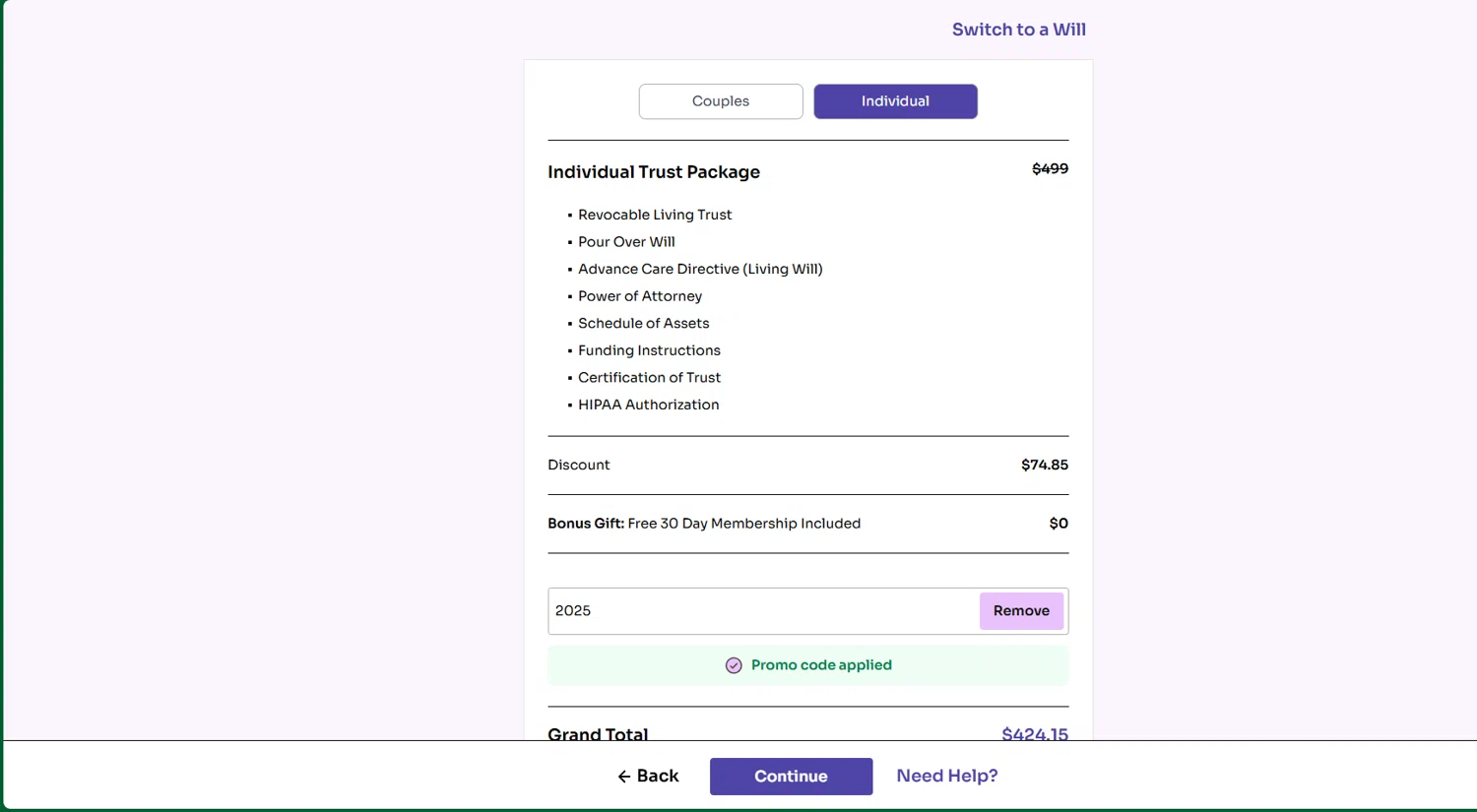 FastWill promo code screenshot showing code 2025 applied at FastWill checkout page. Uploaded by SimplyCodes community member chepipro on Sep 29, 2025