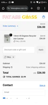 Fat Ass Glass coupon verification screenshot