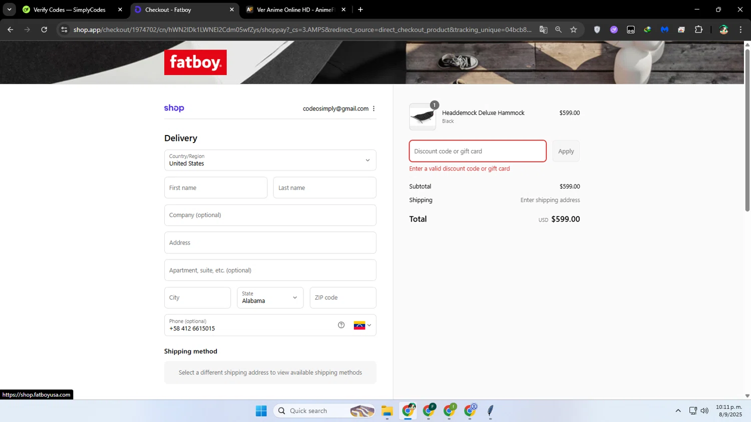 Fatboy discount code screenshot showing code TAKE5 applied at Fatboy checkout page. Uploaded by SimplyCodes community member franalepe on Sep 9, 2025