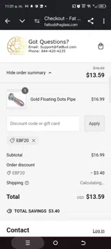 Fat Buddha Glass coupon verification screenshot