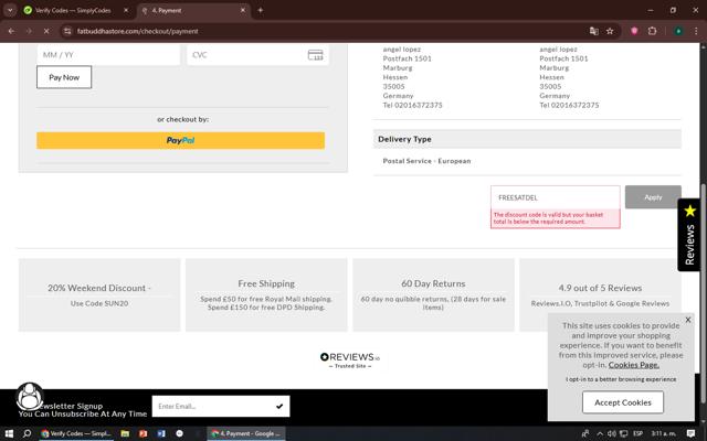 Fat Buddha Store checkout page showing Fat Buddha Store discount code box | Screenshot taken by SimplyCodes community member on Jul 19, 2025