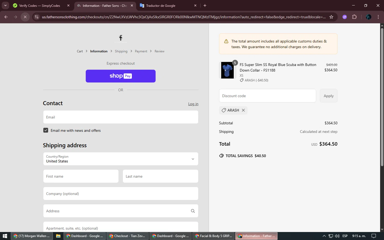 Father Sons discount code screenshot showing code ARASH applied at Father Sons checkout page. Uploaded by SimplyCodes community member Kurokenshi on Jun 18, 2025
