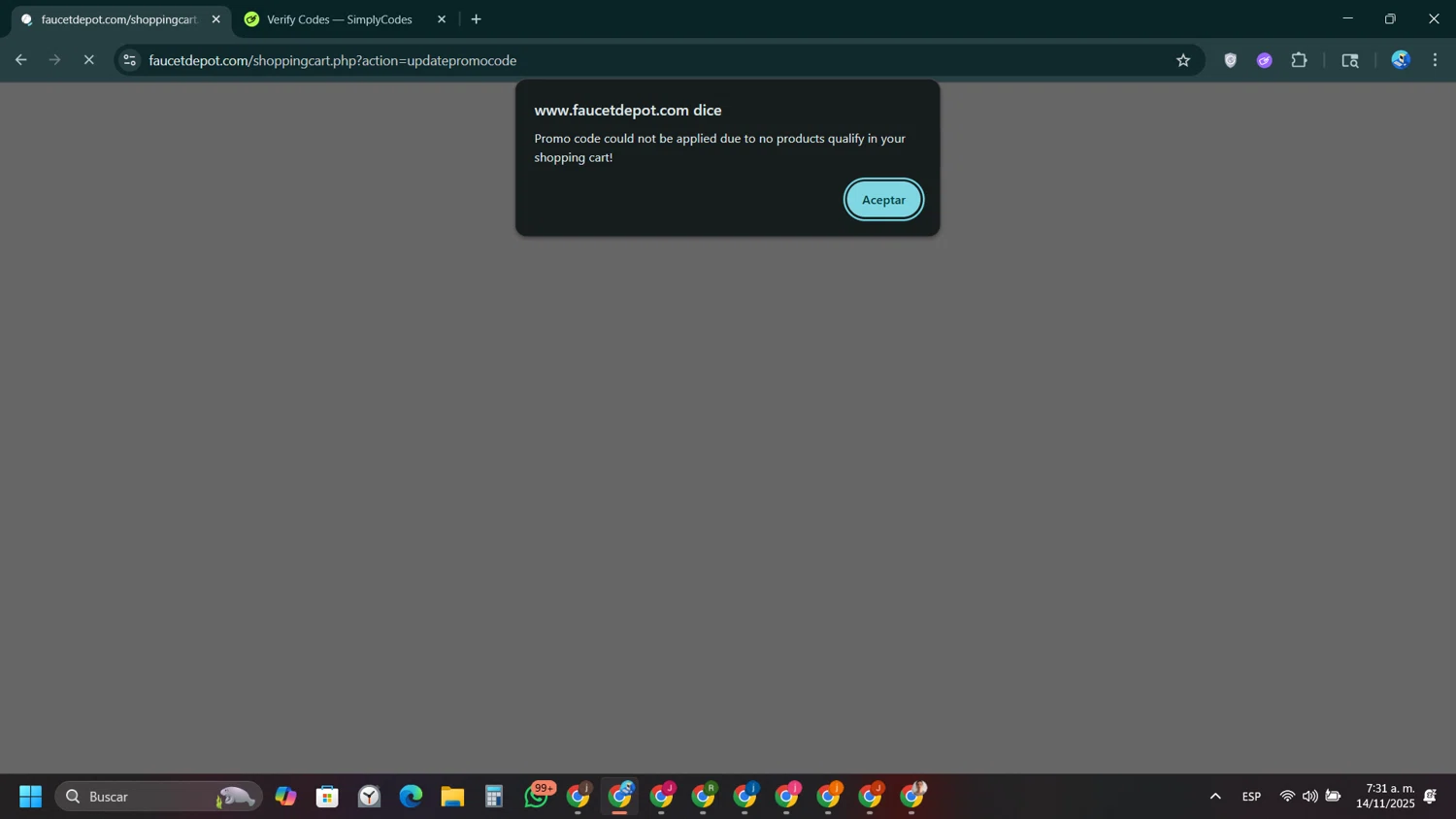 Faucet Depot checkout page showing Faucet Depot promo code box | Screenshot taken by SimplyCodes community member on Nov 14, 2025