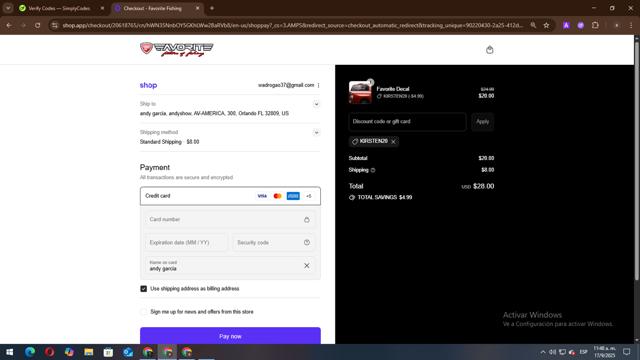 Favorite USA checkout page showing Favorite USA promo code box | Screenshot taken by SimplyCodes community member on Sep 17, 2025