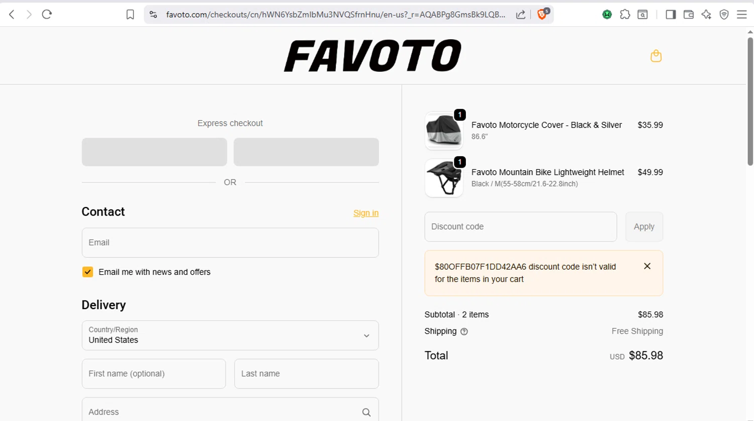 Favoto promo code screenshot showing code $80offb07f1dd42aa6 applied at Favoto checkout page. Uploaded by SimplyCodes community member dayselis15 on Dec 18, 2025