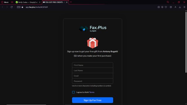 Fax.Plus checkout page showing Fax.Plus promo code box | Screenshot taken by SimplyCodes community member on Feb 4, 2025