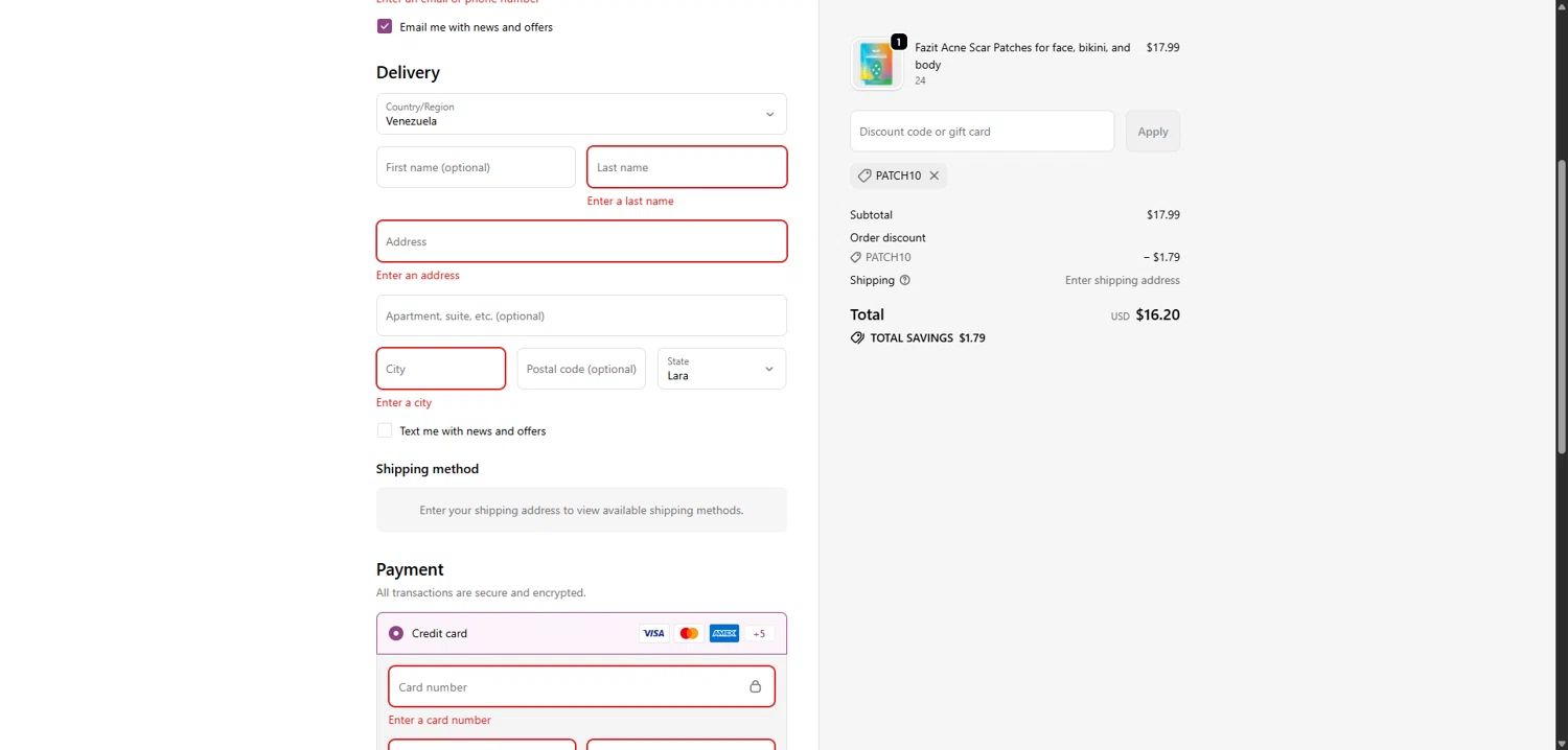 Fazit coupon code screenshot showing code patch10 applied at Fazit checkout page. Uploaded by SimplyCodes community member FortunateElite6708 on Dec 23, 2025