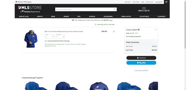 FC Cincinnati checkout page showing FC Cincinnati promo code box | Screenshot taken by SimplyCodes community member on Sep 15, 2025