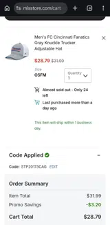 FC Cincinnati coupon verification screenshot