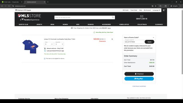 FC Cincinnati checkout page showing FC Cincinnati promo code box | Screenshot taken by SimplyCodes community member on Oct 2, 2025