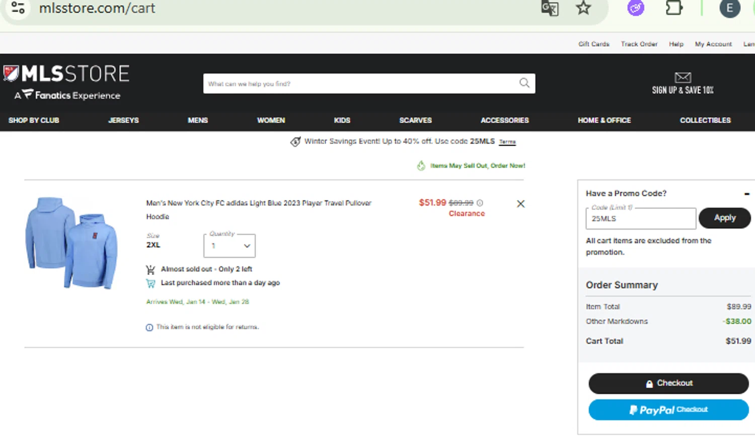 FC Dallas checkout page showing FC Dallas promo code box | Screenshot taken by SimplyCodes community member on Dec 30, 2025