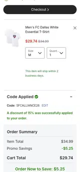 FC Dallas coupon verification screenshot