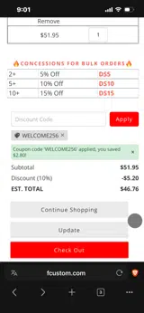WELCOME256 coupon verification screenshot