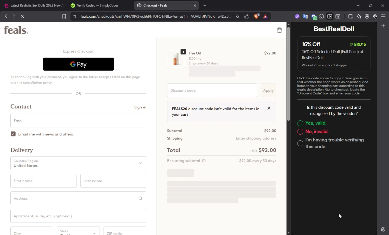 Feals promo code screenshot showing code FEALS20 applied at Feals checkout page. Uploaded by SimplyCodes community member josetf27 on Dec 29, 2025