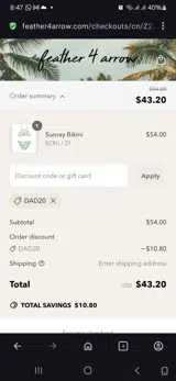 Feather 4 Arrow coupon verification screenshot