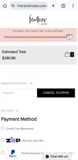 Feather and Noise coupon verification screenshot