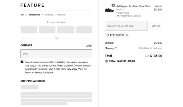 Feature checkout page showing Feature discount code box | Screenshot taken by SimplyCodes community member on Jul 10, 2025